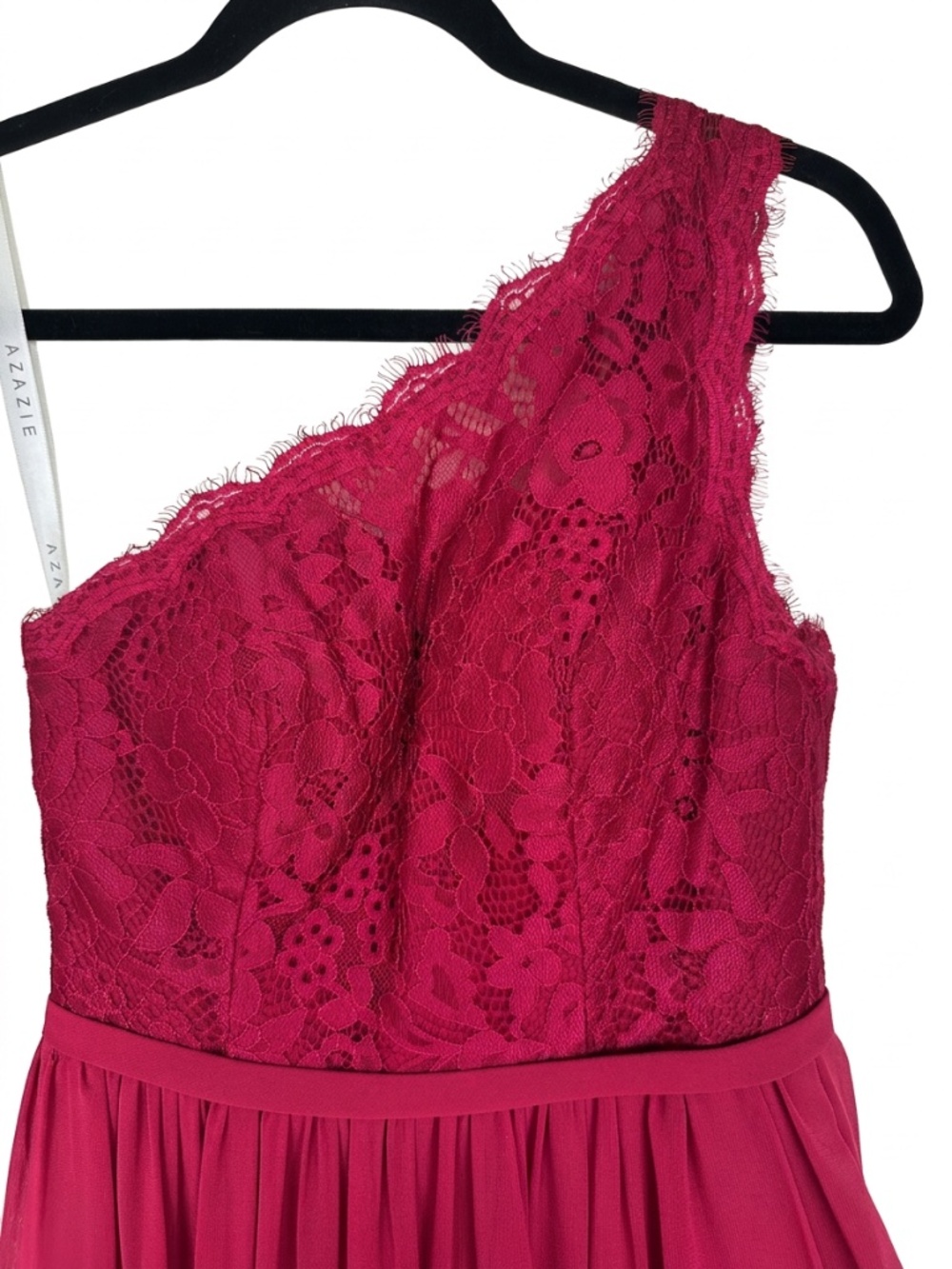 Azazie Burgundy One-Shoulder Lace Gown | Altered for Petite | Size A2 - Picture 2 of 5